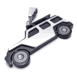 Herrhalsband I Svart Silver I Rent Titan Med Jeep-Hänge
