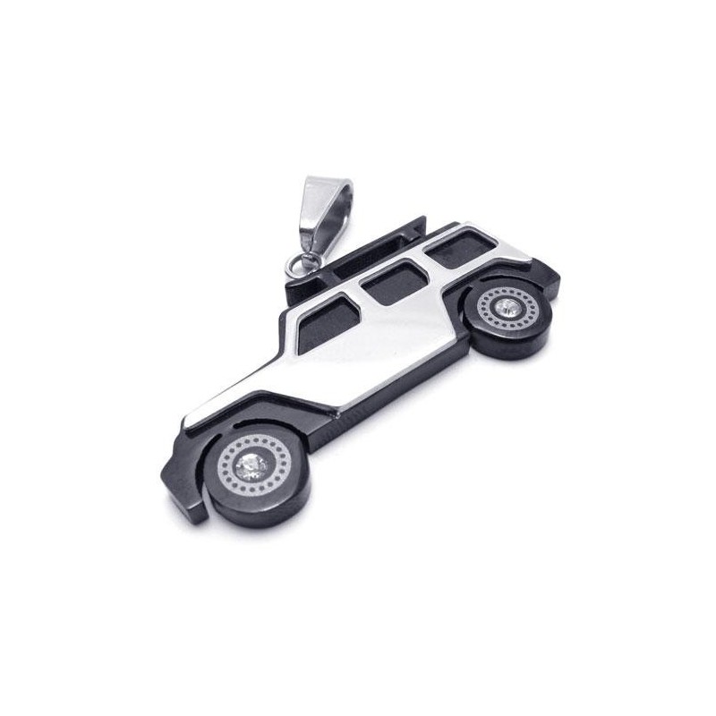 Herrhalsband I Svart Silver I Rent Titan Med Jeep-Hänge Herrhalsband I Svart Silver I Rent Titan Med Jeep-Hänge