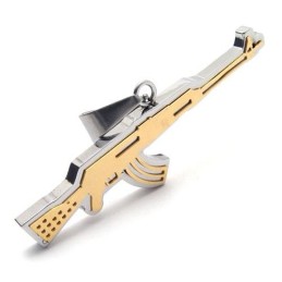 Herrhalsband Med Hänge I Gyllene Titan, Ak47-Gevär