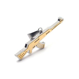 Herrhalsband Med Hänge I Gyllene Titan, Ak47-Gevär