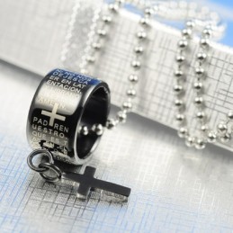 Modegåva Ring Och Kors Svart Titan Halsband Hänge