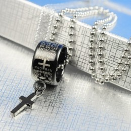 Modegåva Ring Och Kors Svart Titan Halsband Hänge