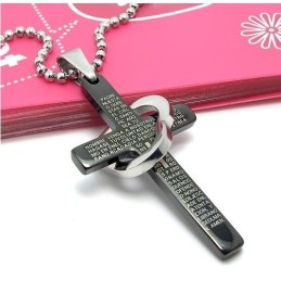 Cool Man Hjärta Kors Bibel Svart Titan Stål Halsband Hänge (Nytt)