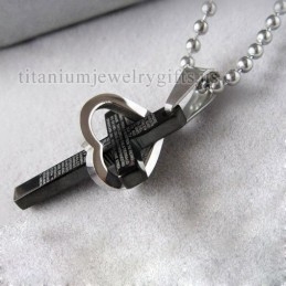 Cool Man Hjärta Kors Bibel Svart Titan Stål Halsband Hänge (Nytt)
