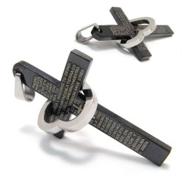Cool Man Hjärta Kors Bibel Svart Titan Stål Halsband Hänge (Nytt)