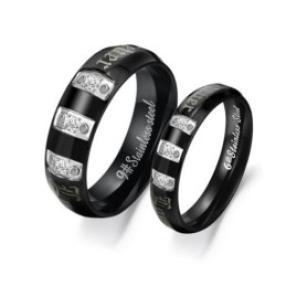 Kompletta Specifikationer Svart Titanring För Älskare Med Strass