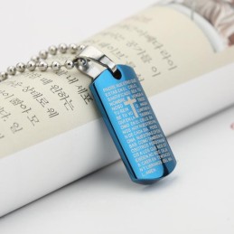 Man Sky Blue Cross Bible Titan Steel Pendant Halsband Gåva