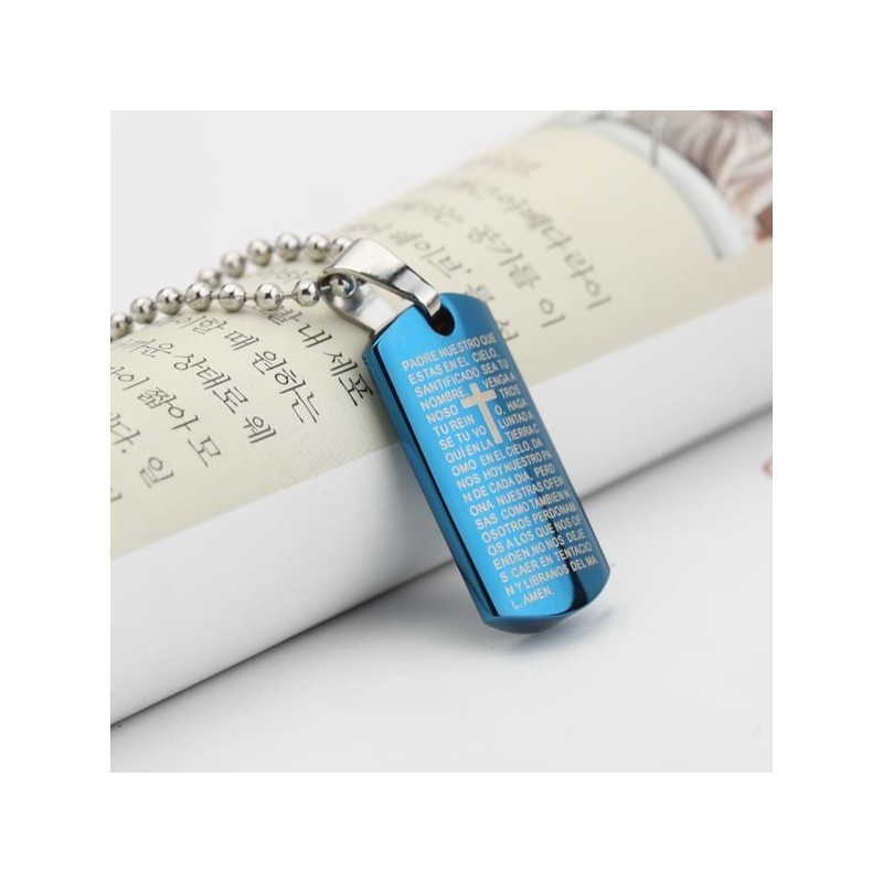 Man Sky Blue Cross Bible Titan Steel Pendant Halsband Gåva Man Sky Blue Cross Bible Titan Steel Pendant Halsband Gåva