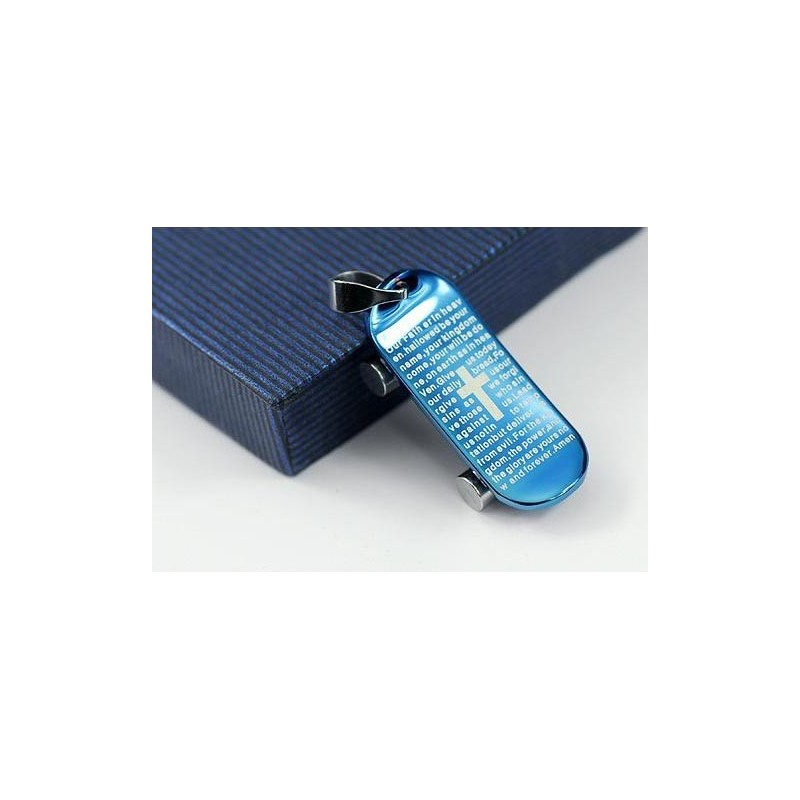 Man Blue Cross Bible Skateboardhänge Och Halsband Man Blue Cross Bible Skateboardhänge Och Halsband