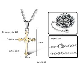 Lättanvänt Titanhalsband Med Kors Och Strass För Kvinnor