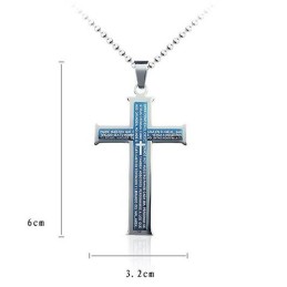 Bibelblått Och Silverkors Titanhänge Och Halsband