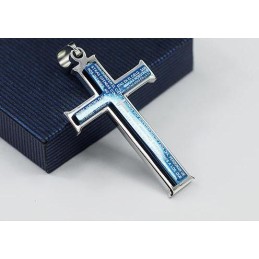 Bibelblått Och Silverkors Titanhänge Och Halsband