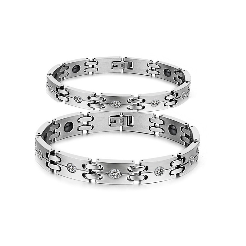 Stabilt Kvalitetshälsoarmband I Titan För Älskare Med Strass Stabilt Kvalitetshälsoarmband I Titan För Älskare Med Strass