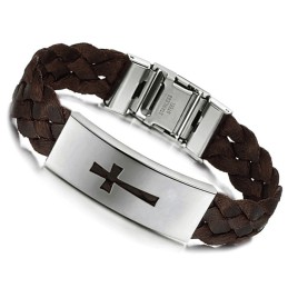 Stabil Kvalitet Manlig Kors Titan Läderarmband