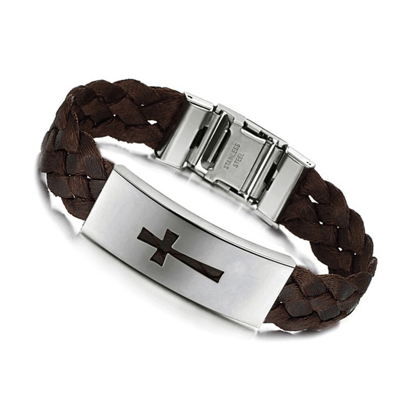 Stabil Kvalitet Manlig Kors Titan Läderarmband Stabil Kvalitet Manlig Kors Titan Läderarmband