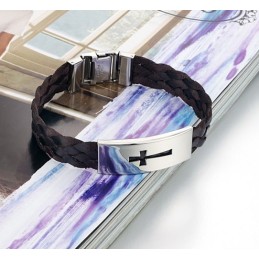 Stabil Kvalitet Manlig Kors Titan Läderarmband