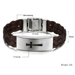 Stabil Kvalitet Manlig Kors Titan Läderarmband