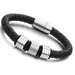 Högkvalitativt Svart Titanläderarmband