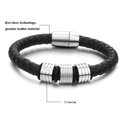 Högkvalitativt Svart Titanläderarmband