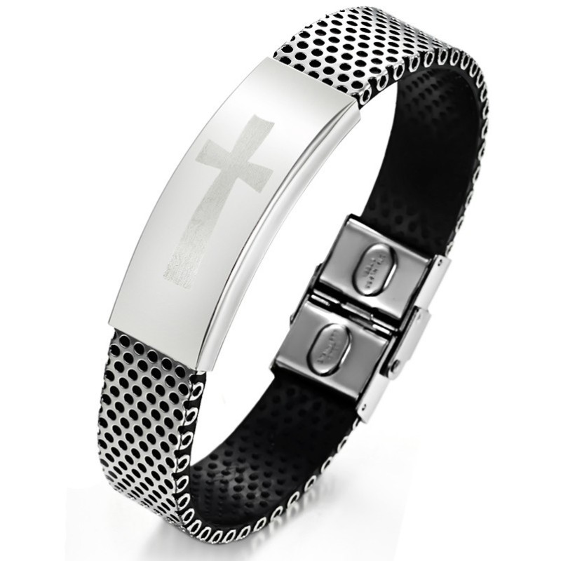 Kvalitets- Och Kvantitetsgaranterat Armband I Titanläder Med Kors För Män Kvalitets- Och Kvantitetsgaranterat Armband I Titanläder Med Kors För Män