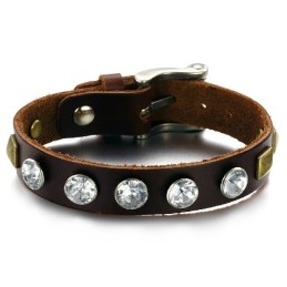 Högkvalitativt Retro Titanläderarmband Med Strass