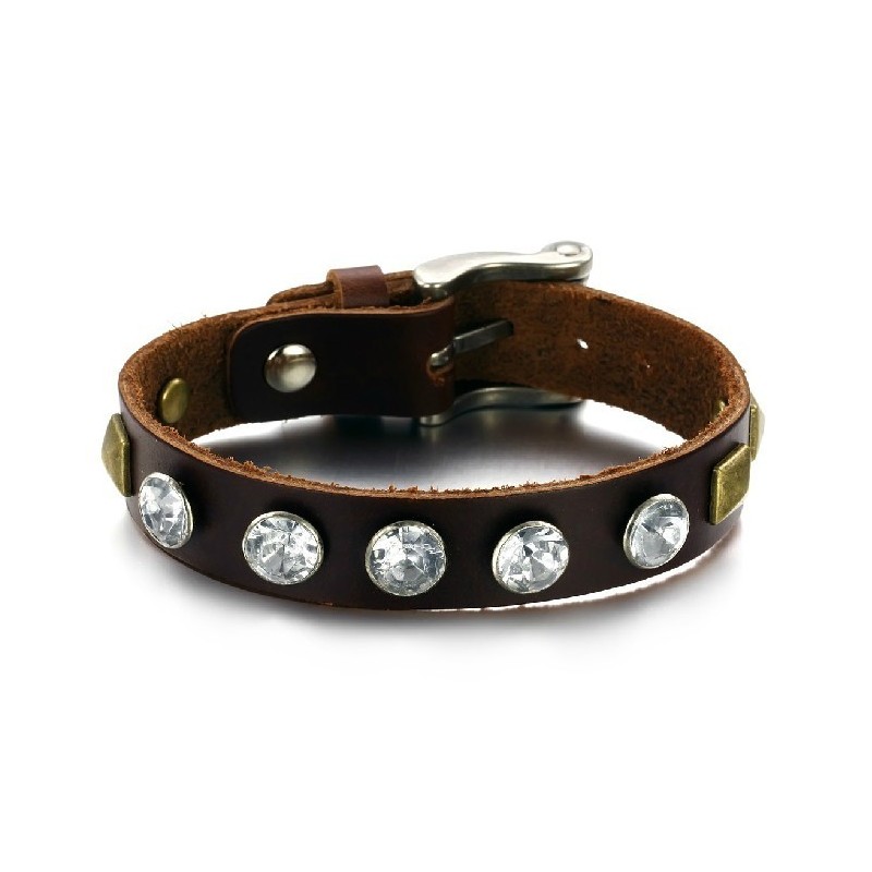 Högkvalitativt Retro Titanläderarmband Med Strass Högkvalitativt Retro Titanläderarmband Med Strass