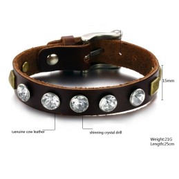 Högkvalitativt Retro Titanläderarmband Med Strass
