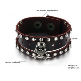 Kvalitets- Och Kvantitetsgaranterat Armband I Titanläder Med Dödskalle För Män