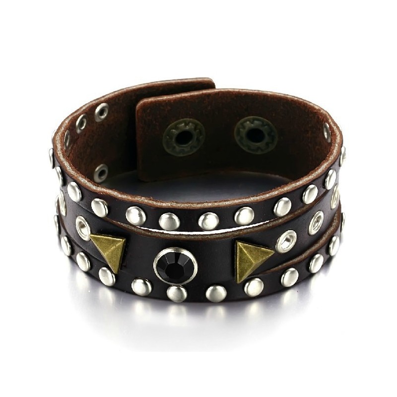Högkvalitativt Retro Titanläderarmband Med Strass Högkvalitativt Retro Titanläderarmband Med Strass