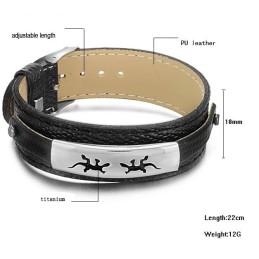 Högkvalitativt Svart Titanläderarmband