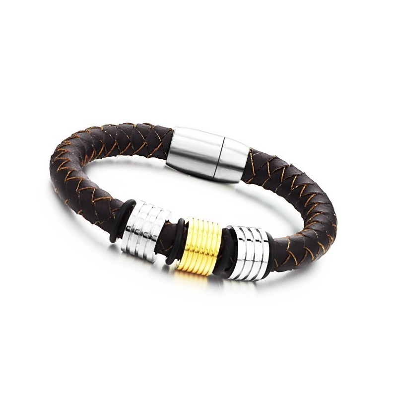 Lättanvänd Armband I Brunt Titanläder För Män Lättanvänd Armband I Brunt Titanläder För Män