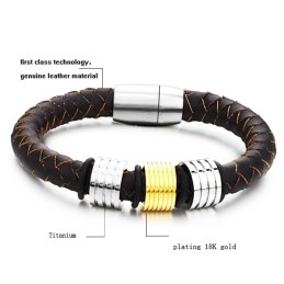 Lättanvänd Armband I Brunt Titanläder För Män