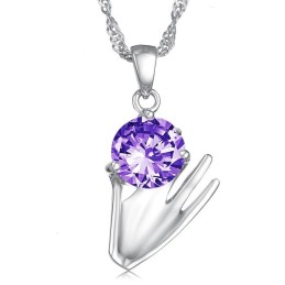 Brett Utbud Av Lila Platinapläterad Titanhalsband Med Diamanter För Kvinnor
