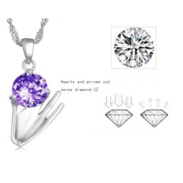 Brett Utbud Av Lila Platinapläterad Titanhalsband Med Diamanter För Kvinnor