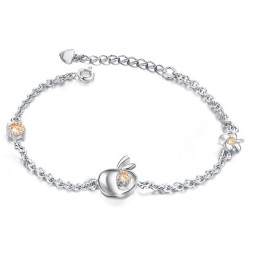 Brett Utbud Av Platinapläterat Titanarmband För Kvinnor Med Äppelform Och Diamanter