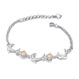 Kvalitets- Och Kvantitetsgaranterat Delfinformat Platinapläterat Titanarmband Med Kristall För Kvinnor