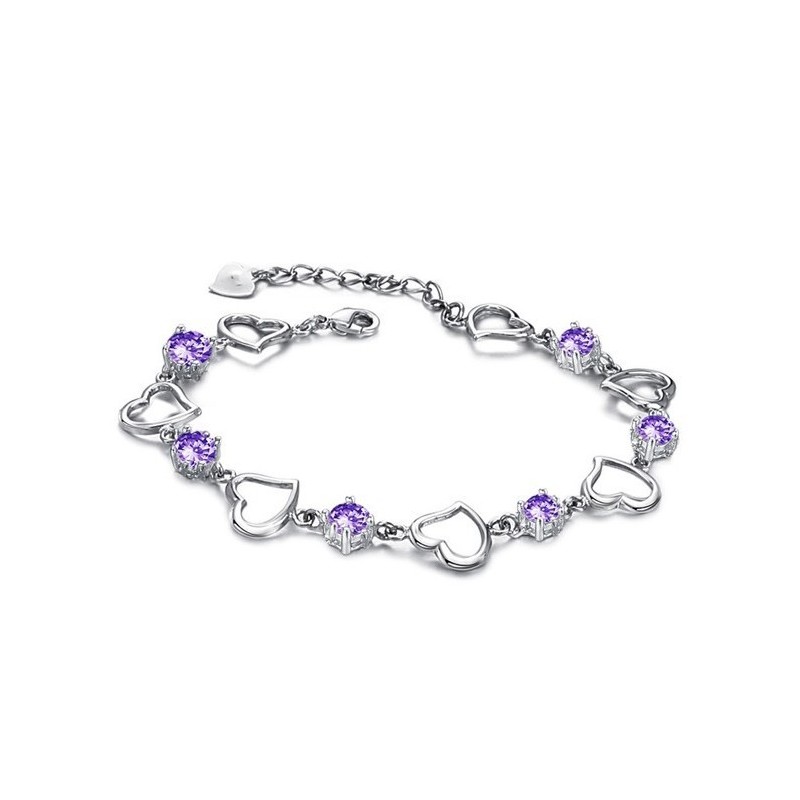 Pålitligt Kvalitetsarmband För Kvinnor I Elegant Platinaplätering I Titan Med Lila Diamanter Pålitligt Kvalitetsarmband För Kvinnor I Elegant Platinaplätering I Titan Med Lila Diamanter
