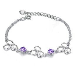 Platinapläterat Titanarmband Av Högsta Kvalitet För Kvinnor Med Lila Kristaller