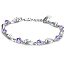 Hållbart I Bruk Lila Platinapläterat Titanarmband Med Diamanter För Kvinnor