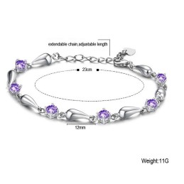 Hållbart I Bruk Lila Platinapläterat Titanarmband Med Diamanter För Kvinnor