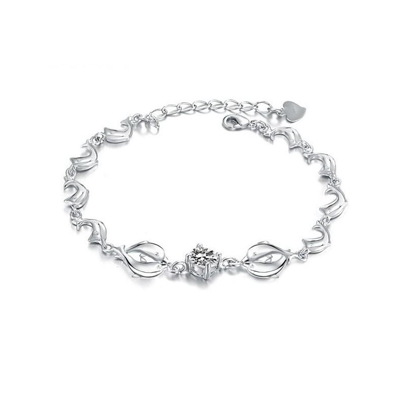 Slitstarkt Delfinformat Platinapläterat Titanarmband Med Diamanter För Kvinnor Slitstarkt Delfinformat Platinapläterat Titanarmband Med Diamanter För Kvinnor