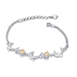 Högkvalitativt Delfinformat Platinapläterat Titanarmband Med Diamanter För Kvinnor