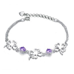 Högkvalitativt Platinapläterat Titanarmband För Kvinnor Med Klöverform Och Diamanter