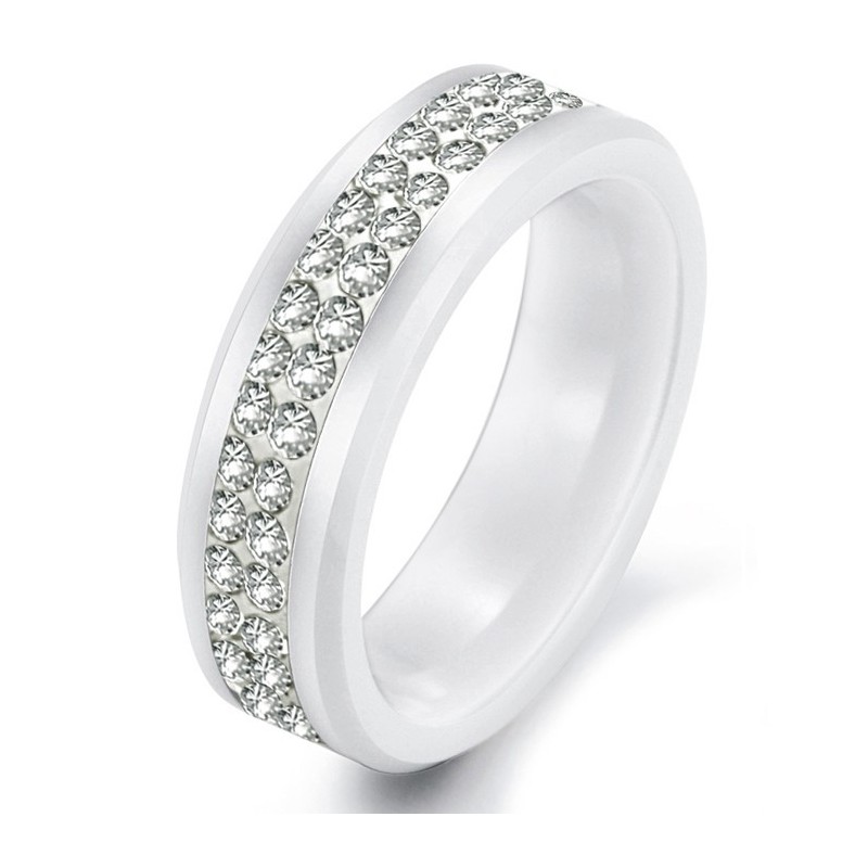 Högkvalitativ Vit Volframkeramikring Med Strass Högkvalitativ Vit Volframkeramikring Med Strass