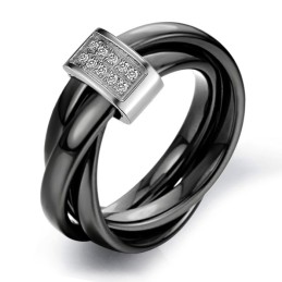 Världsomspännande Svart Volframkeramisk Ring Med Strass