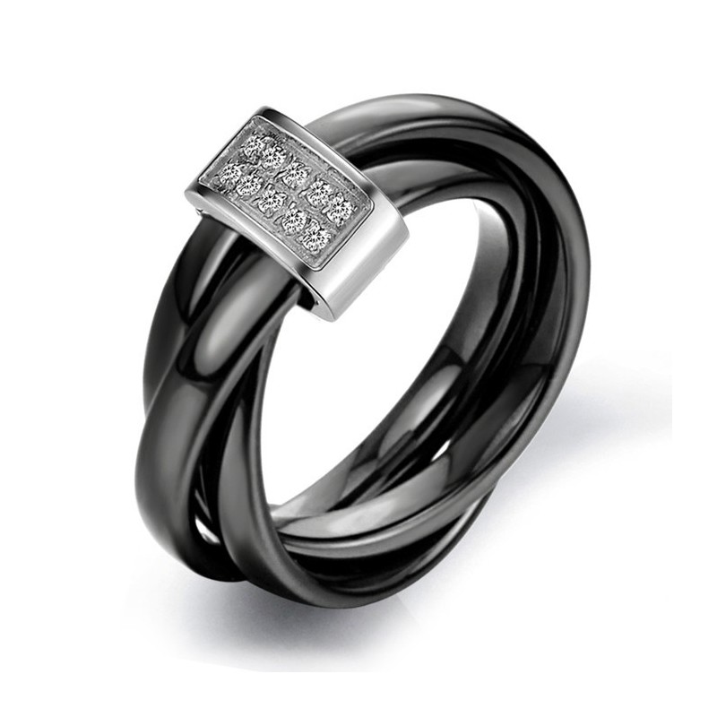 Världsomspännande Svart Volframkeramisk Ring Med Strass Världsomspännande Svart Volframkeramisk Ring Med Strass