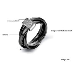 Världsomspännande Svart Volframkeramisk Ring Med Strass