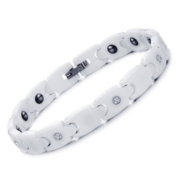 Kvalitets- Och Kvantitetsgaranterat Vitt Volframkeramiskt Armband Med Strass