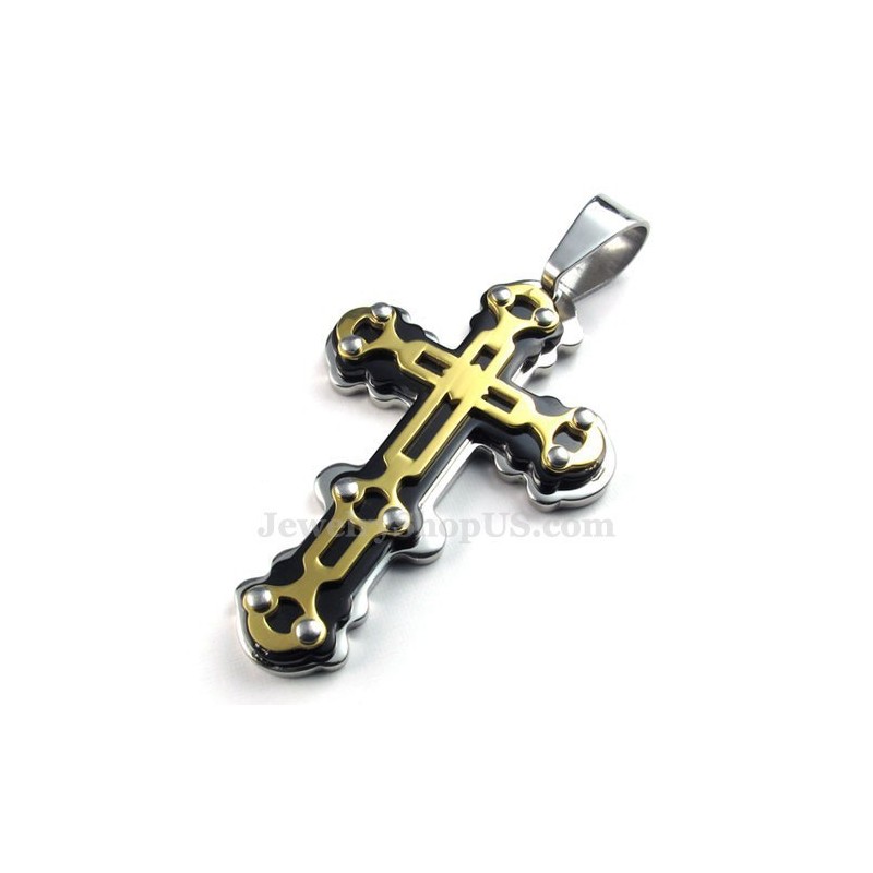 Halsband Med Svart Korshänge I Titanguld (Gratis Kedja) Halsband Med Svart Korshänge I Titanguld (Gratis Kedja)