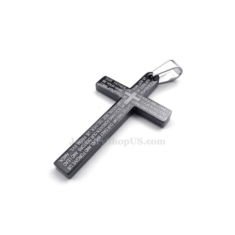 Halsband Med Svart Kors I Titan Med Bibelvers (Gratis Kedja) Halsband Med Svart Kors I Titan Med Bibelvers (Gratis Kedja)